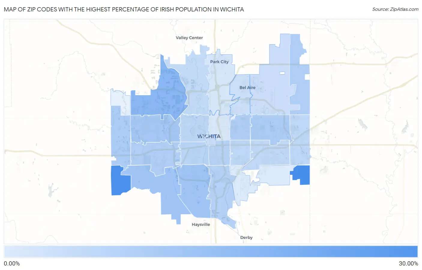 Zip Codes with the Highest Percentage of Irish Population in Wichita Map