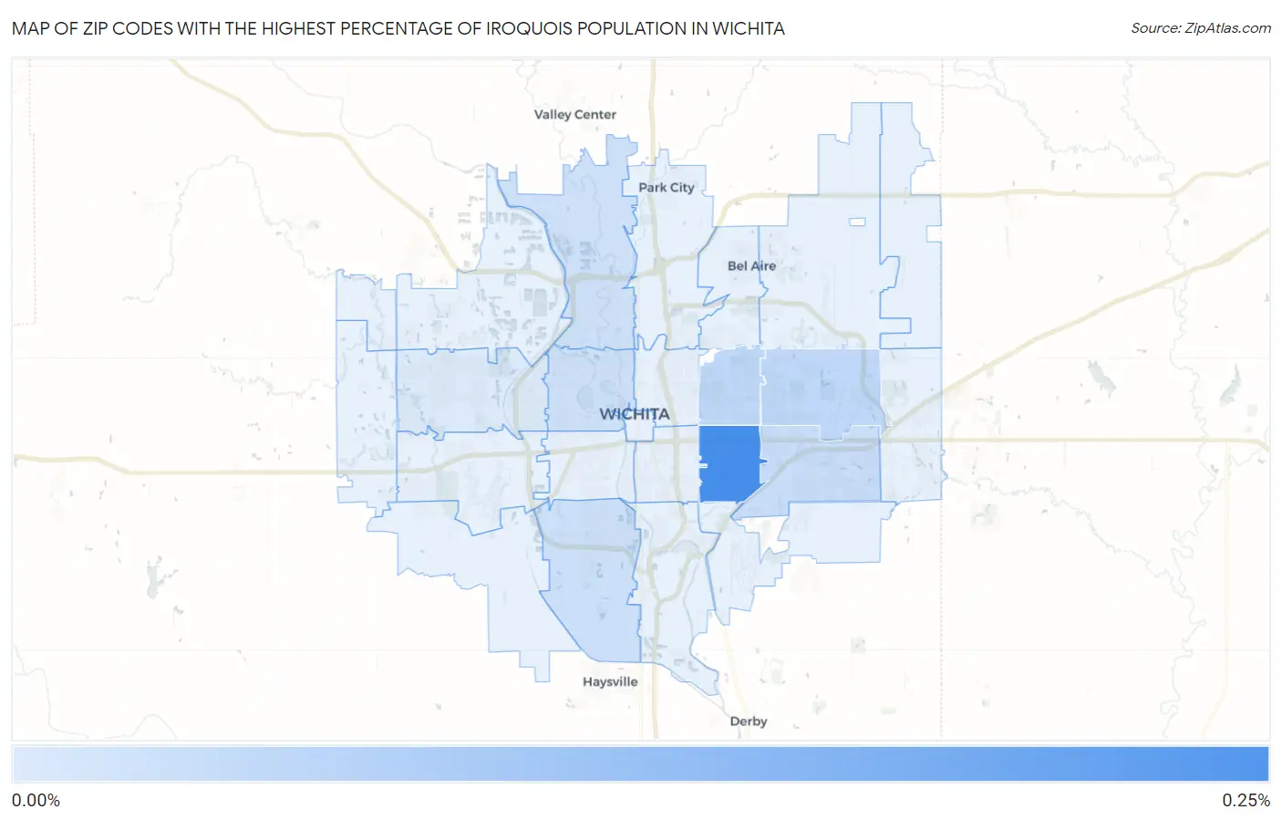 Zip Codes with the Highest Percentage of Iroquois Population in Wichita Map
