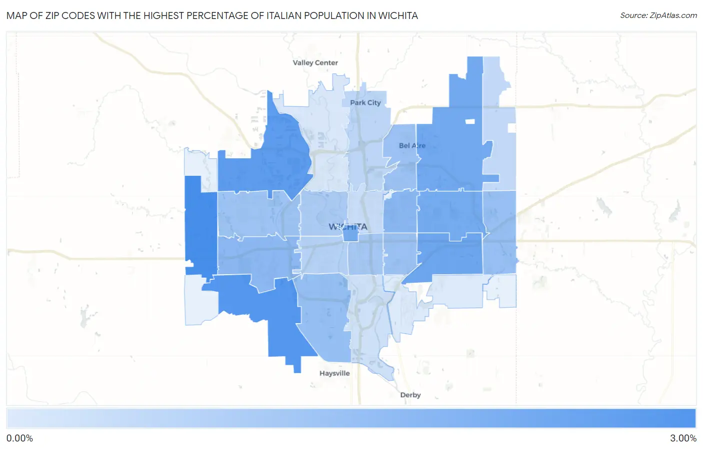 Zip Codes with the Highest Percentage of Italian Population in Wichita Map