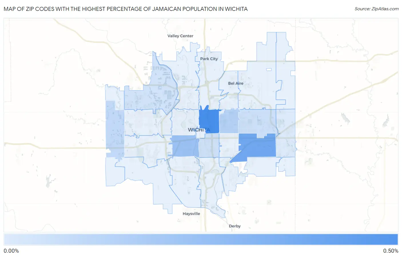 Zip Codes with the Highest Percentage of Jamaican Population in Wichita Map