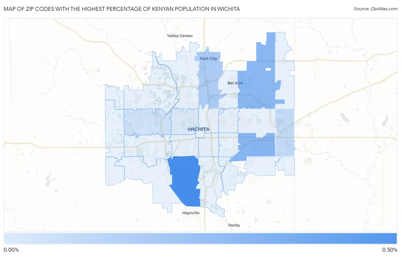 Zip Codes with the Highest Percentage of Kenyan Population in Wichita Map