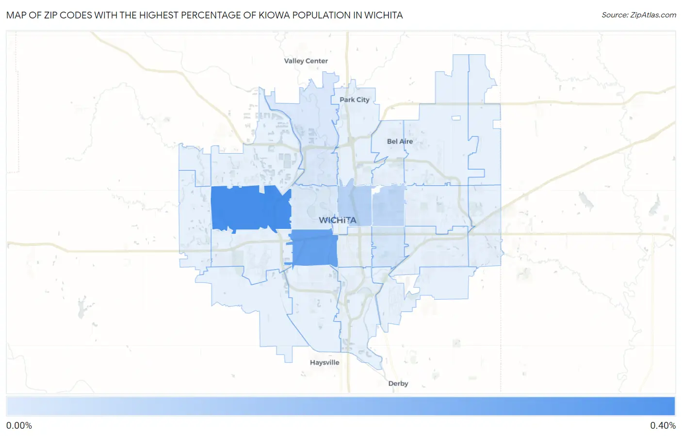 Zip Codes with the Highest Percentage of Kiowa Population in Wichita Map