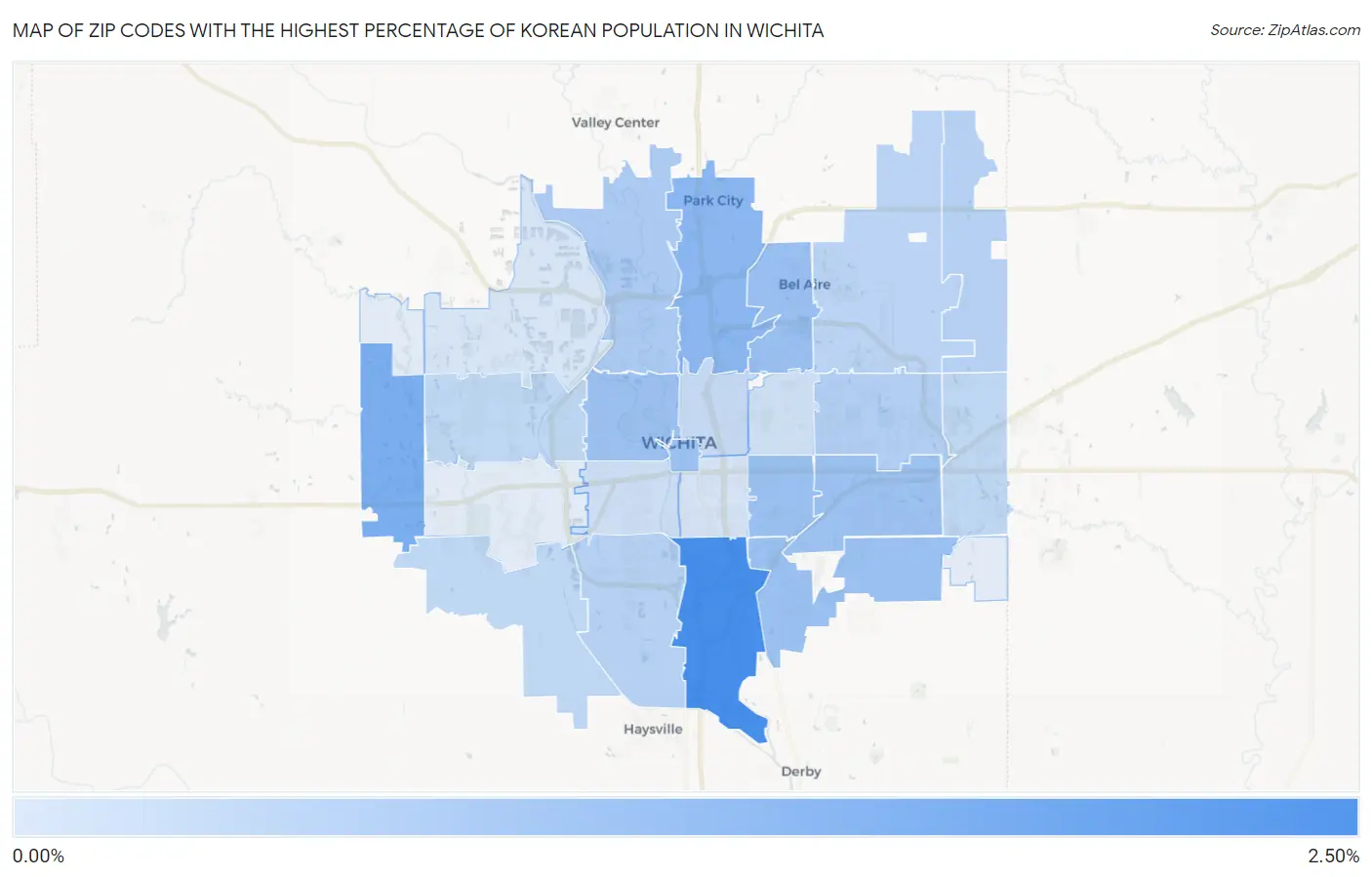 Zip Codes with the Highest Percentage of Korean Population in Wichita Map
