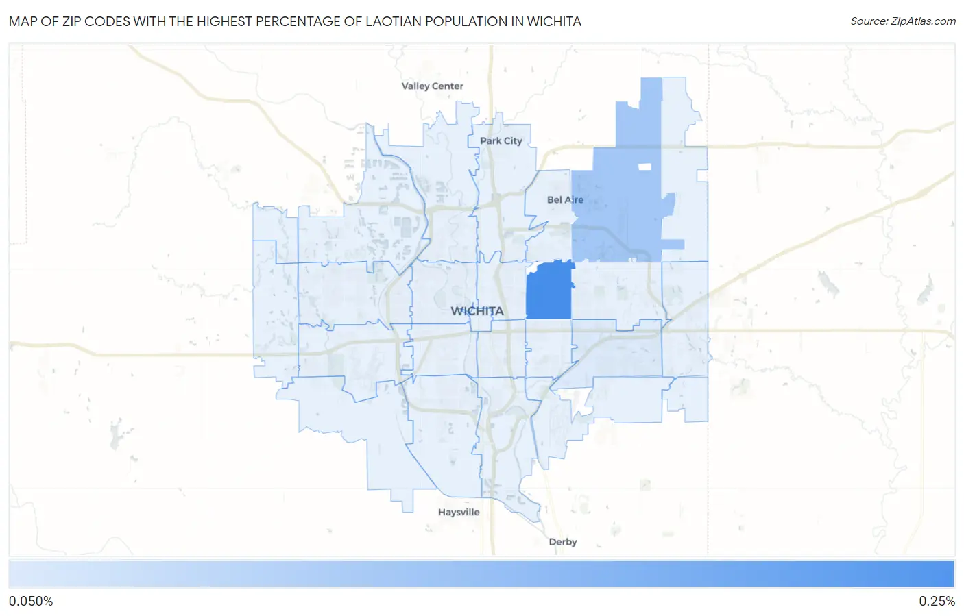Zip Codes with the Highest Percentage of Laotian Population in Wichita Map