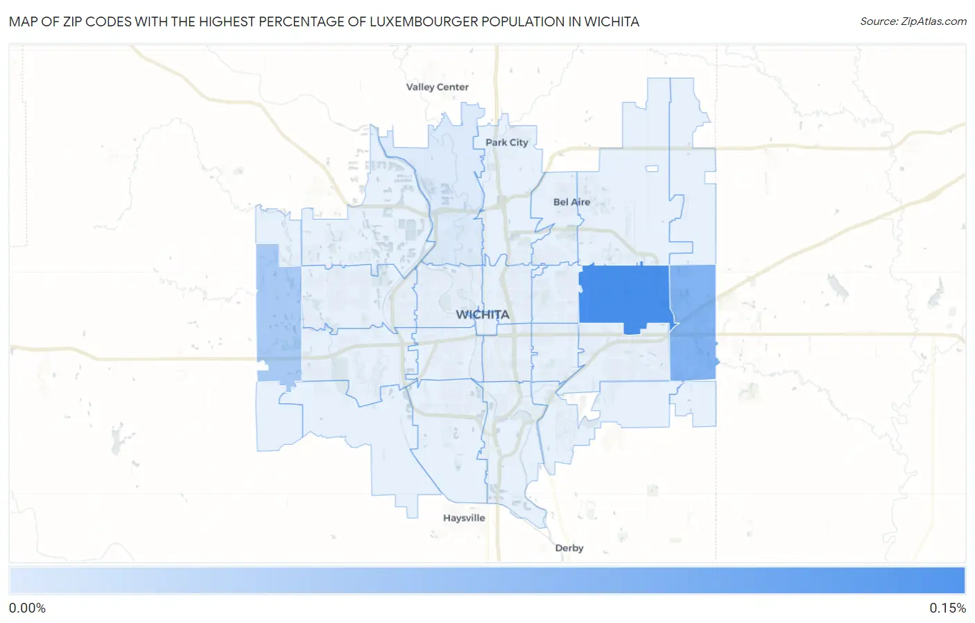 Zip Codes with the Highest Percentage of Luxembourger Population in Wichita Map