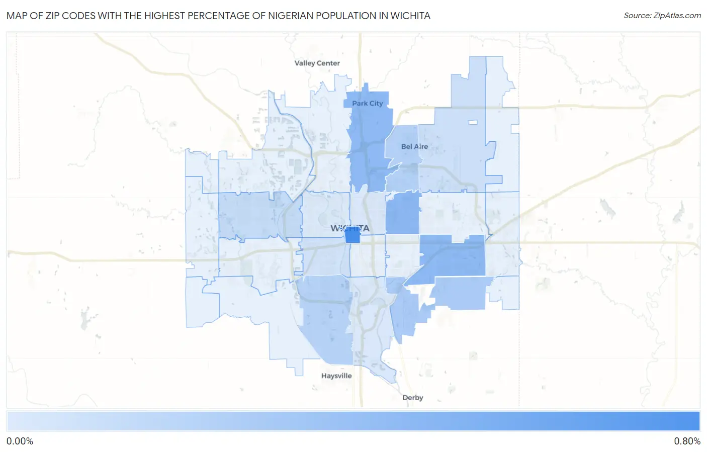 Zip Codes with the Highest Percentage of Nigerian Population in Wichita Map