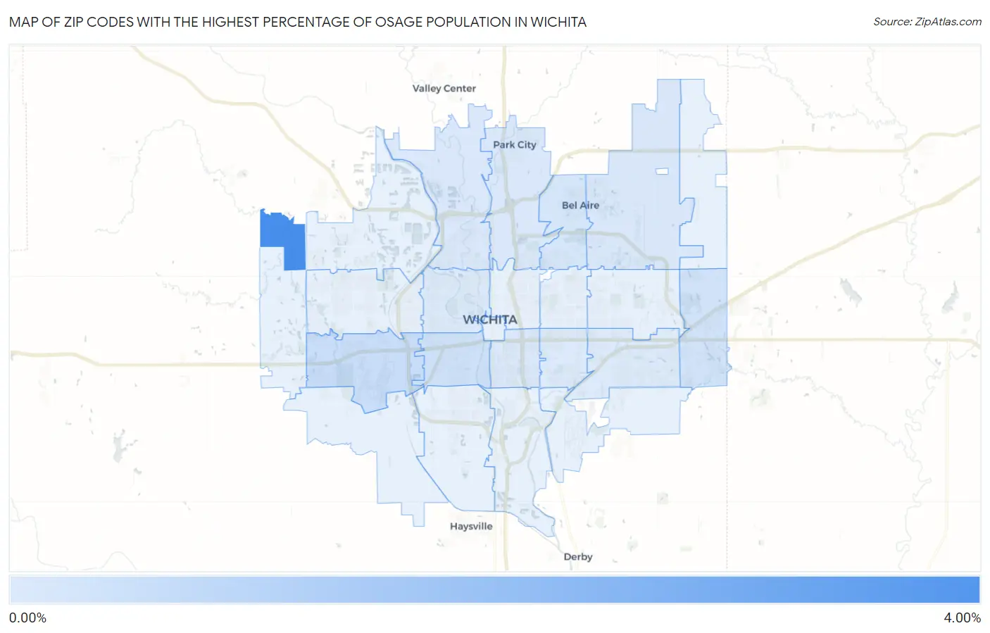 Zip Codes with the Highest Percentage of Osage Population in Wichita Map