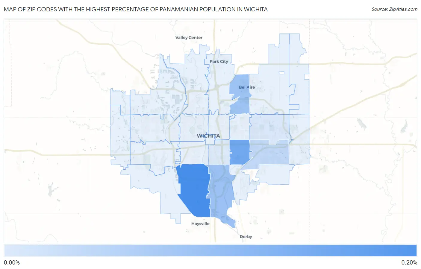 Zip Codes with the Highest Percentage of Panamanian Population in Wichita Map