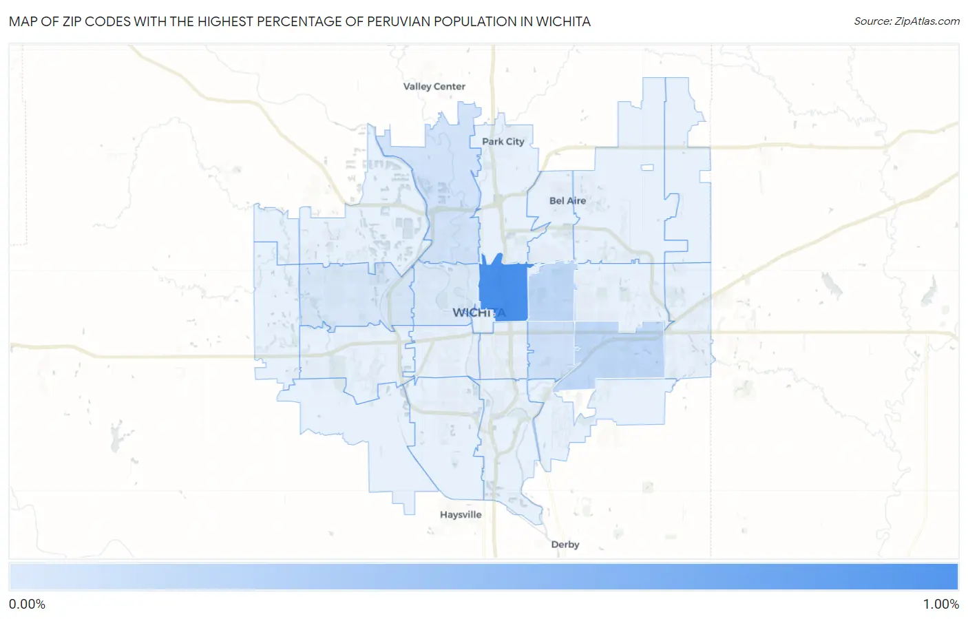 Zip Codes with the Highest Percentage of Peruvian Population in Wichita Map