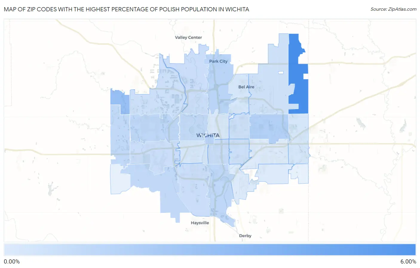 Zip Codes with the Highest Percentage of Polish Population in Wichita Map