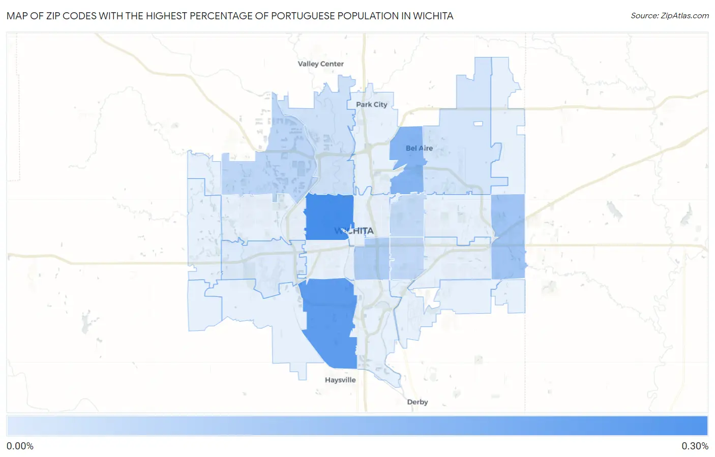 Zip Codes with the Highest Percentage of Portuguese Population in Wichita Map