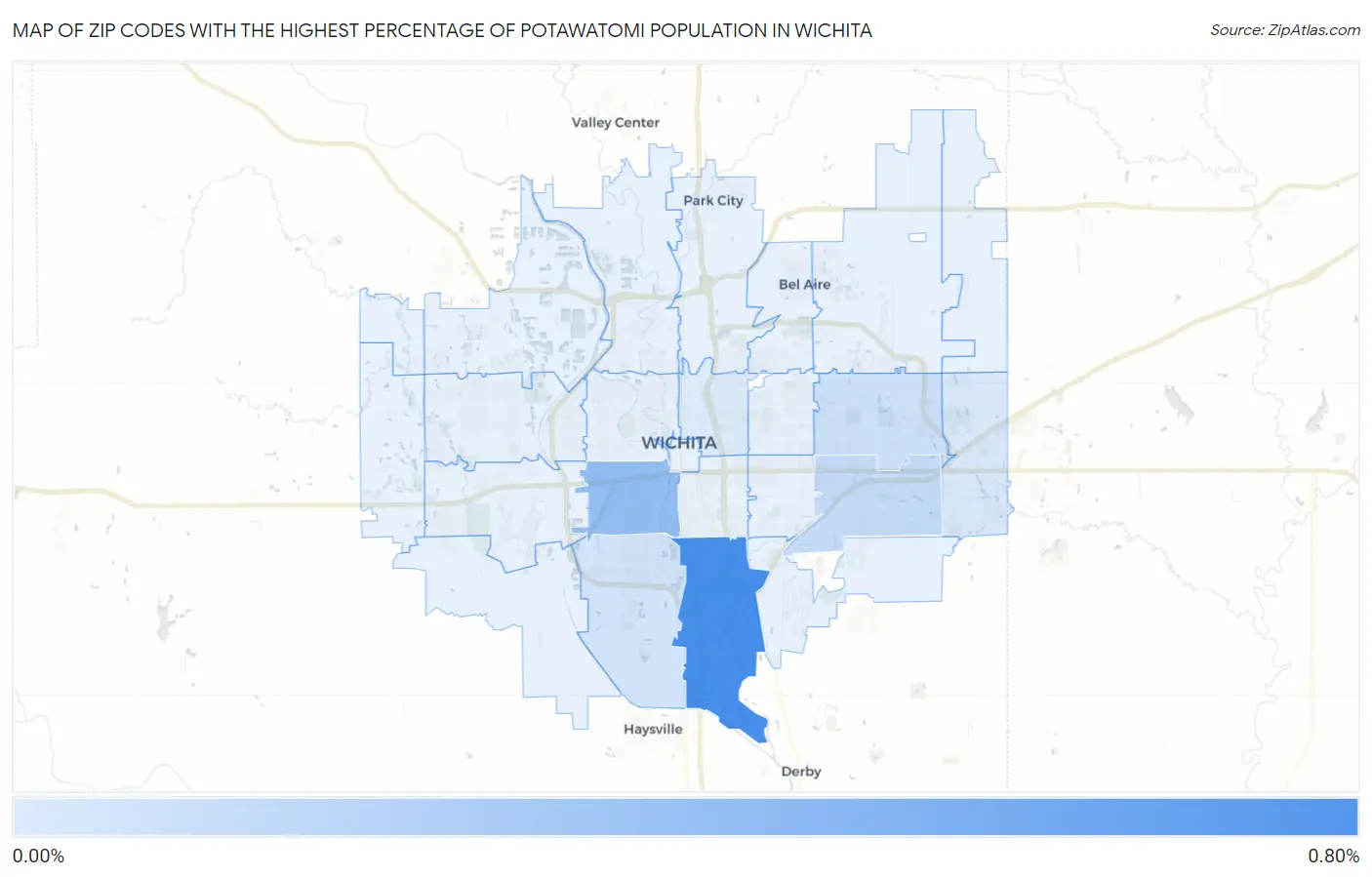 Zip Codes with the Highest Percentage of Potawatomi Population in Wichita Map
