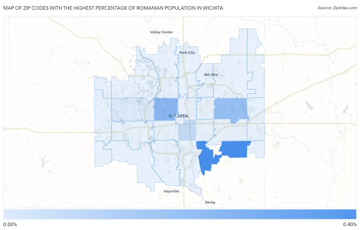 Zip Codes with the Highest Percentage of Romanian Population in Wichita Map