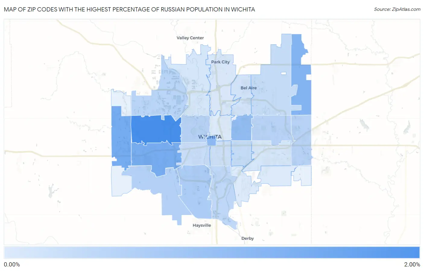 Zip Codes with the Highest Percentage of Russian Population in Wichita Map
