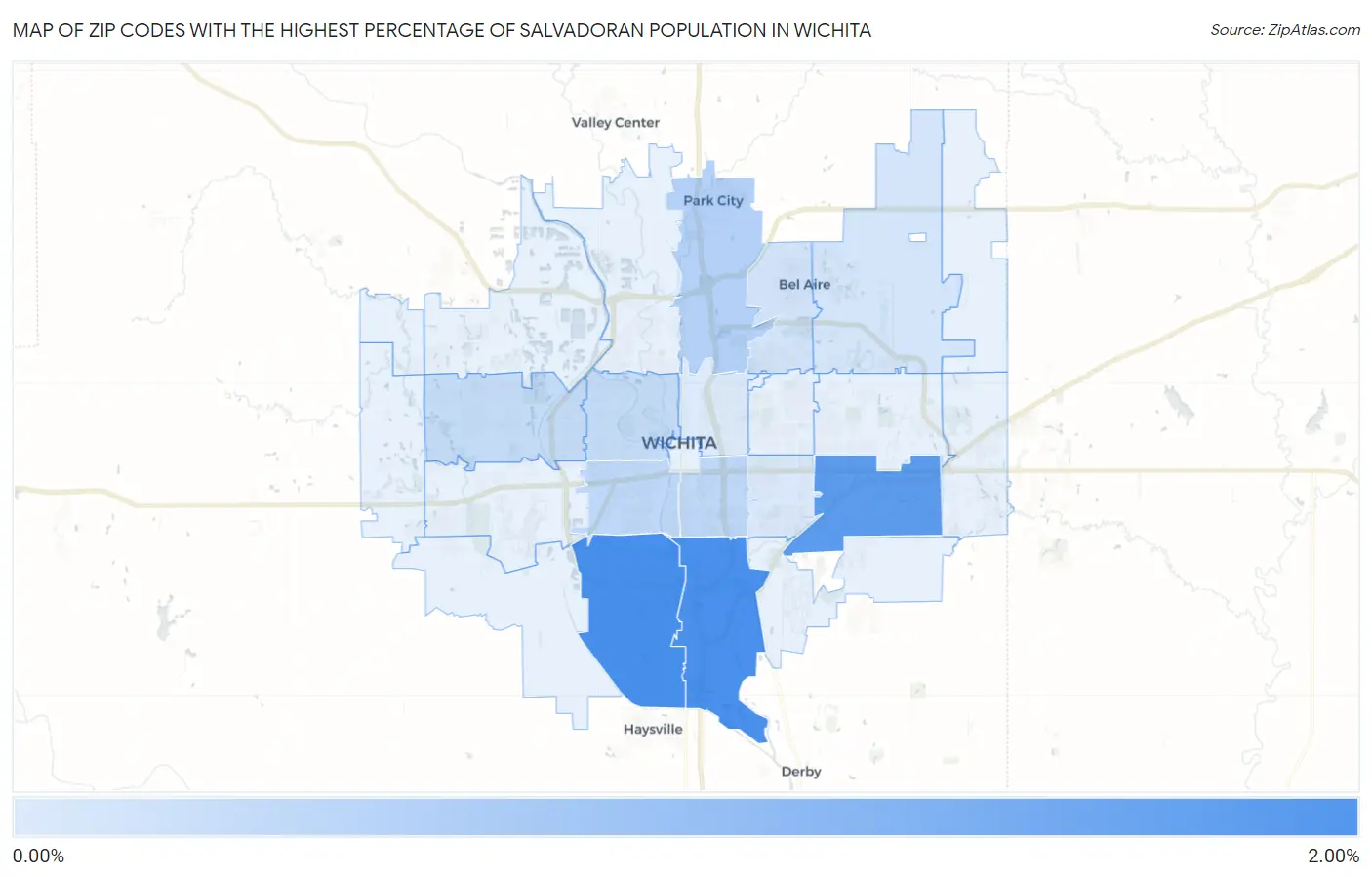 Zip Codes with the Highest Percentage of Salvadoran Population in Wichita Map