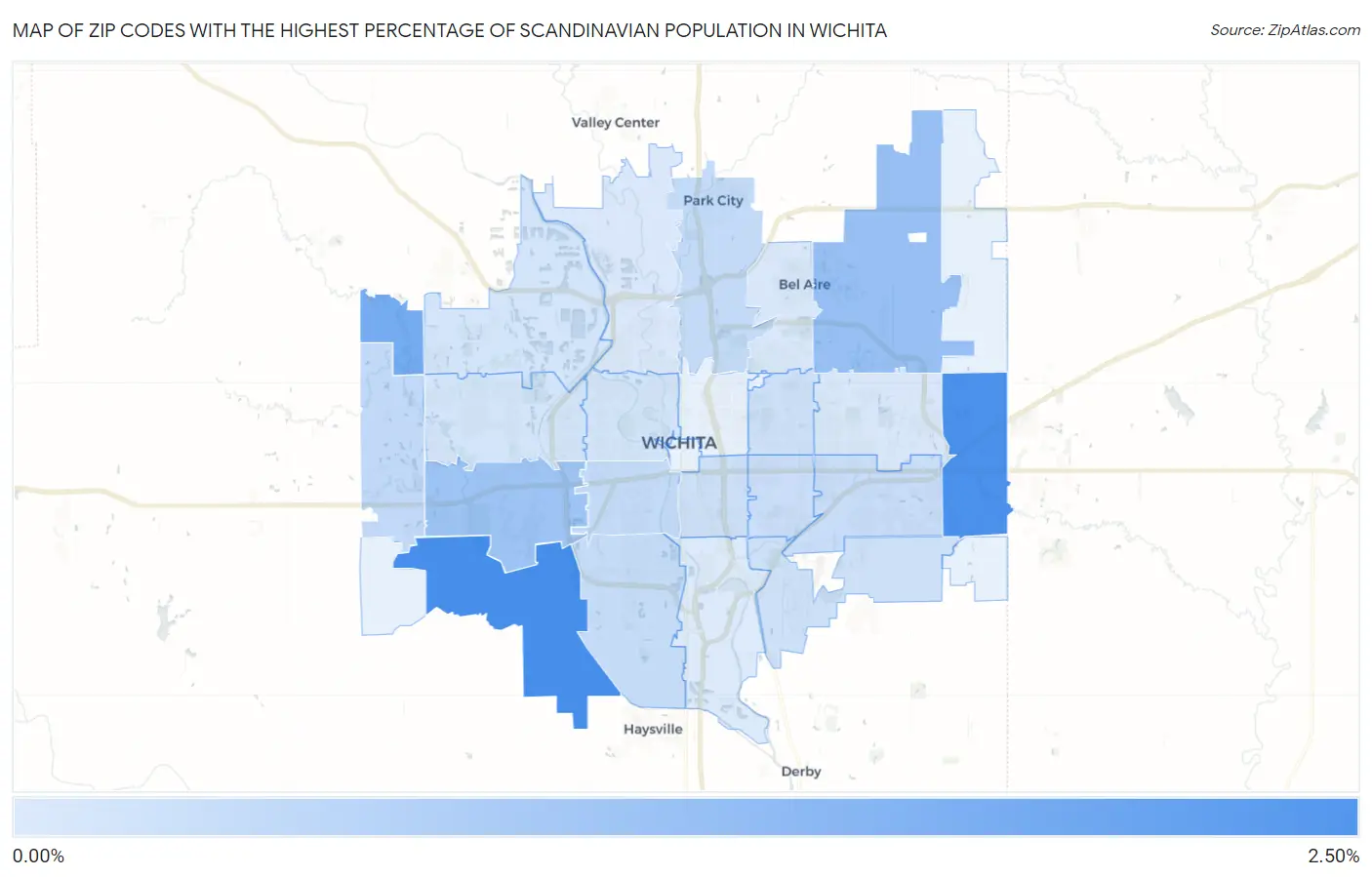 Zip Codes with the Highest Percentage of Scandinavian Population in Wichita Map