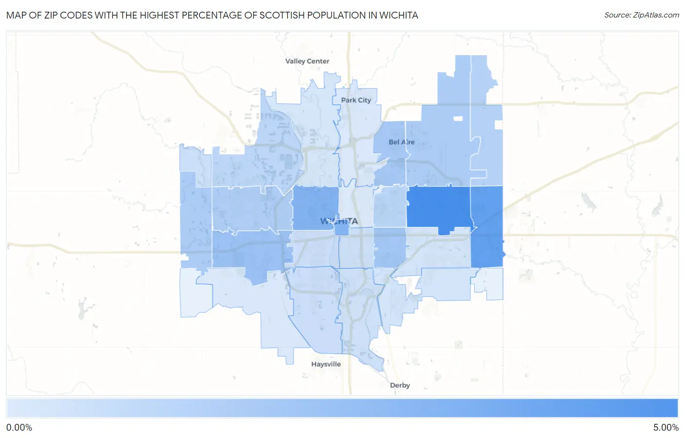 Zip Codes with the Highest Percentage of Scottish Population in Wichita Map