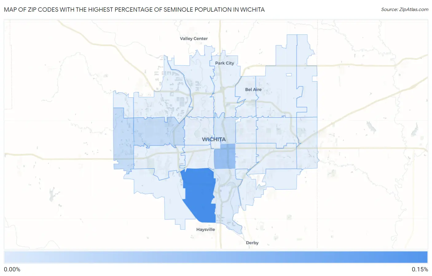 Zip Codes with the Highest Percentage of Seminole Population in Wichita Map