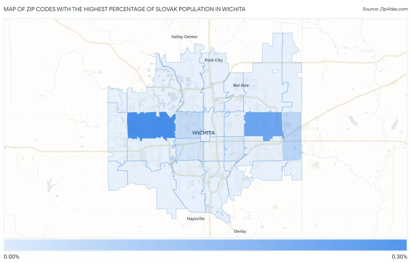 Zip Codes with the Highest Percentage of Slovak Population in Wichita Map