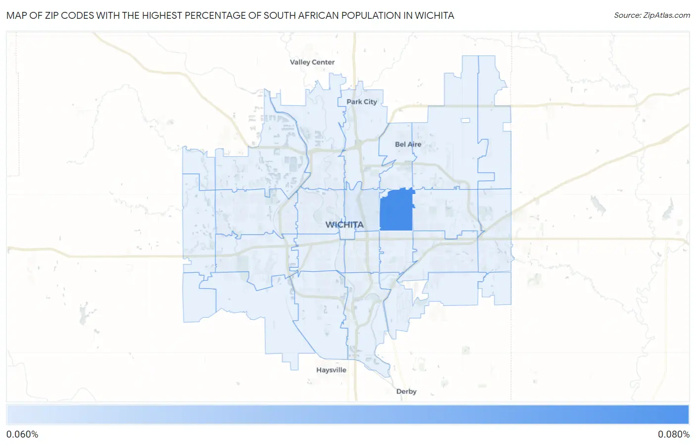 Zip Codes with the Highest Percentage of South African Population in Wichita Map