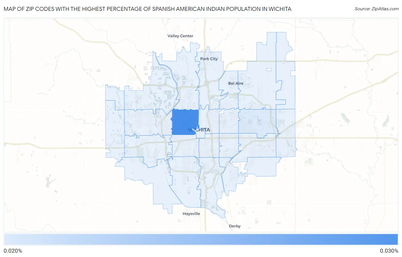 Zip Codes with the Highest Percentage of Spanish American Indian Population in Wichita Map