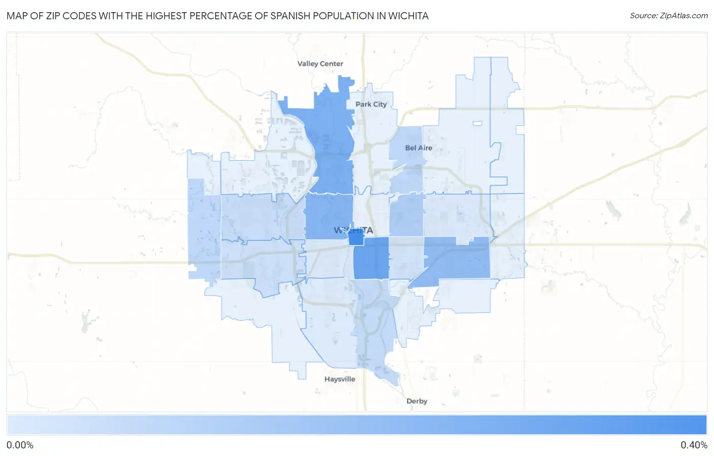 Zip Codes with the Highest Percentage of Spanish Population in Wichita Map