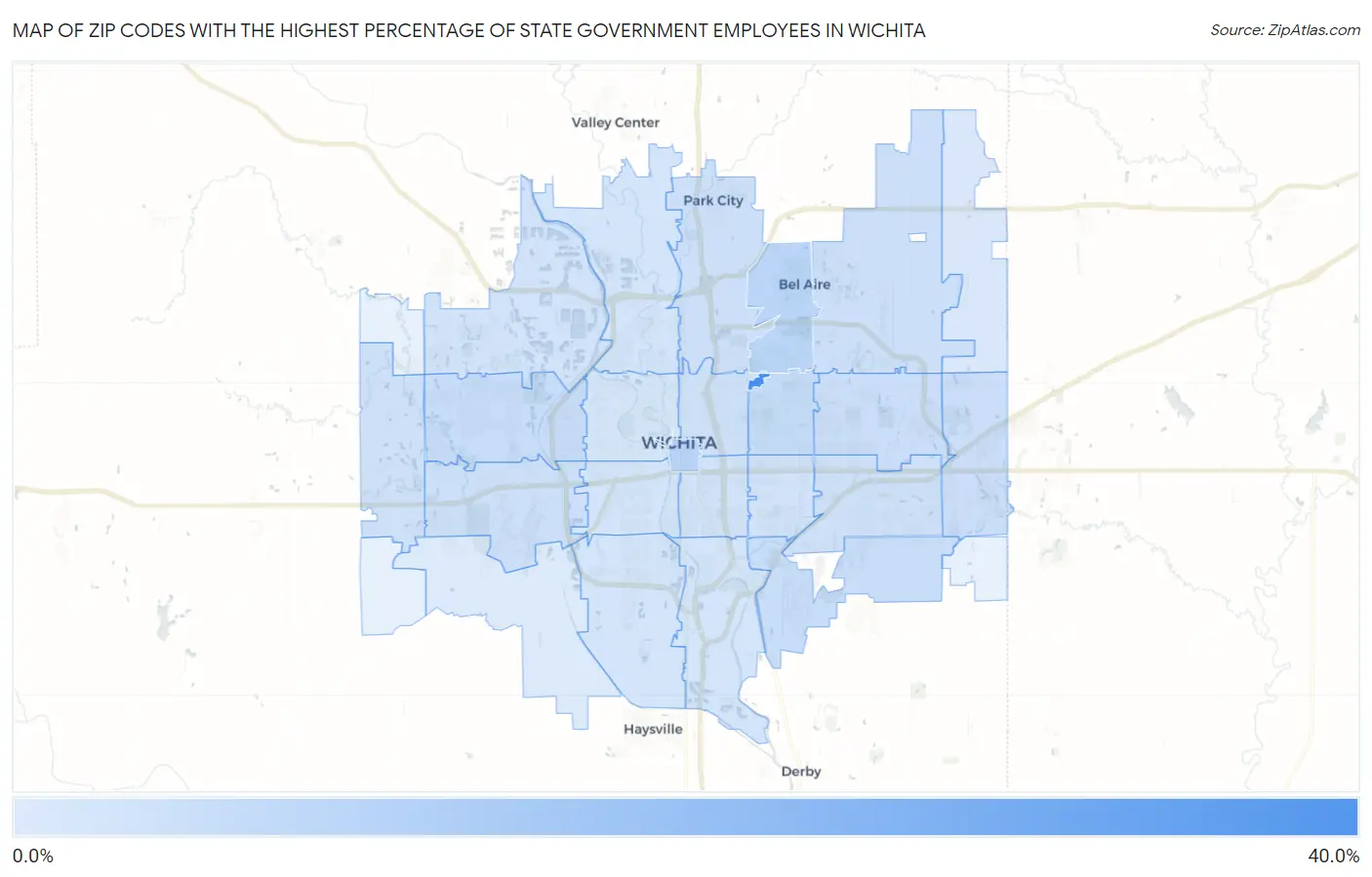 Zip Codes with the Highest Percentage of State Government Employees in Wichita Map