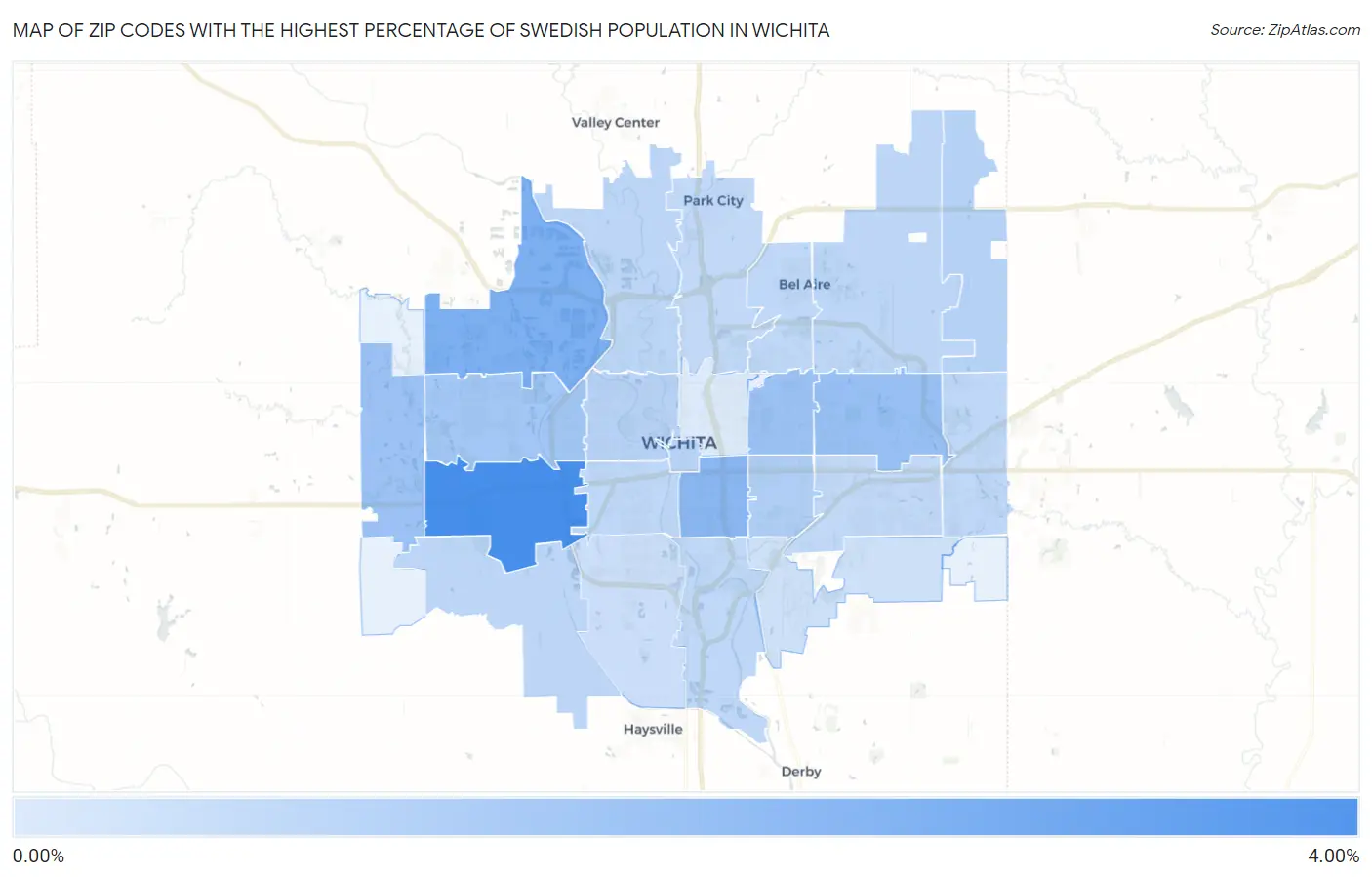 Zip Codes with the Highest Percentage of Swedish Population in Wichita Map