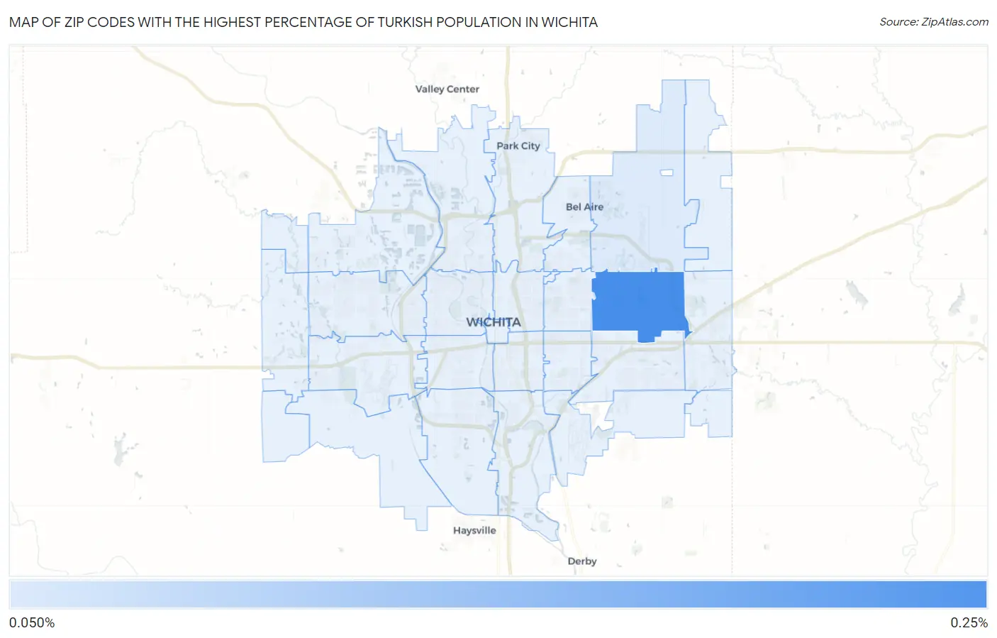 Zip Codes with the Highest Percentage of Turkish Population in Wichita Map