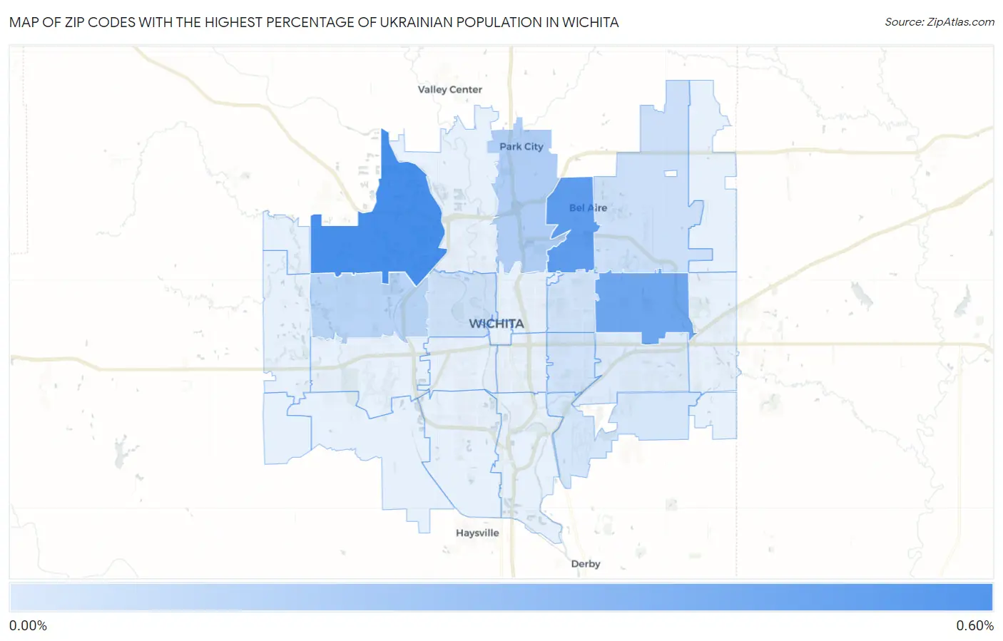 Zip Codes with the Highest Percentage of Ukrainian Population in Wichita Map