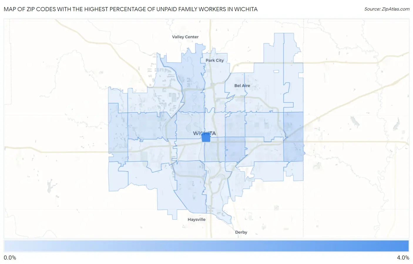 Zip Codes with the Highest Percentage of Unpaid Family Workers in Wichita Map