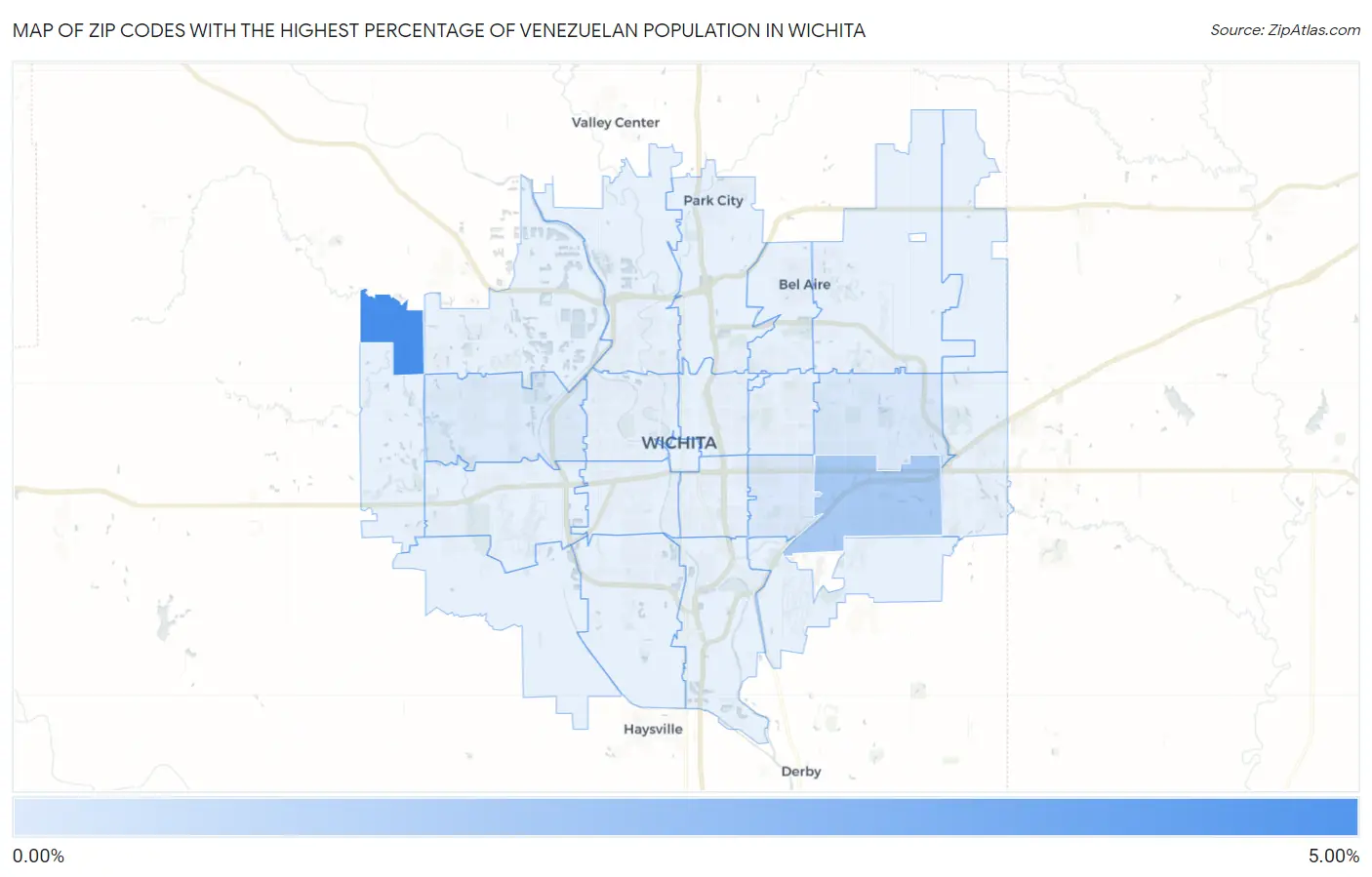 Zip Codes with the Highest Percentage of Venezuelan Population in Wichita Map