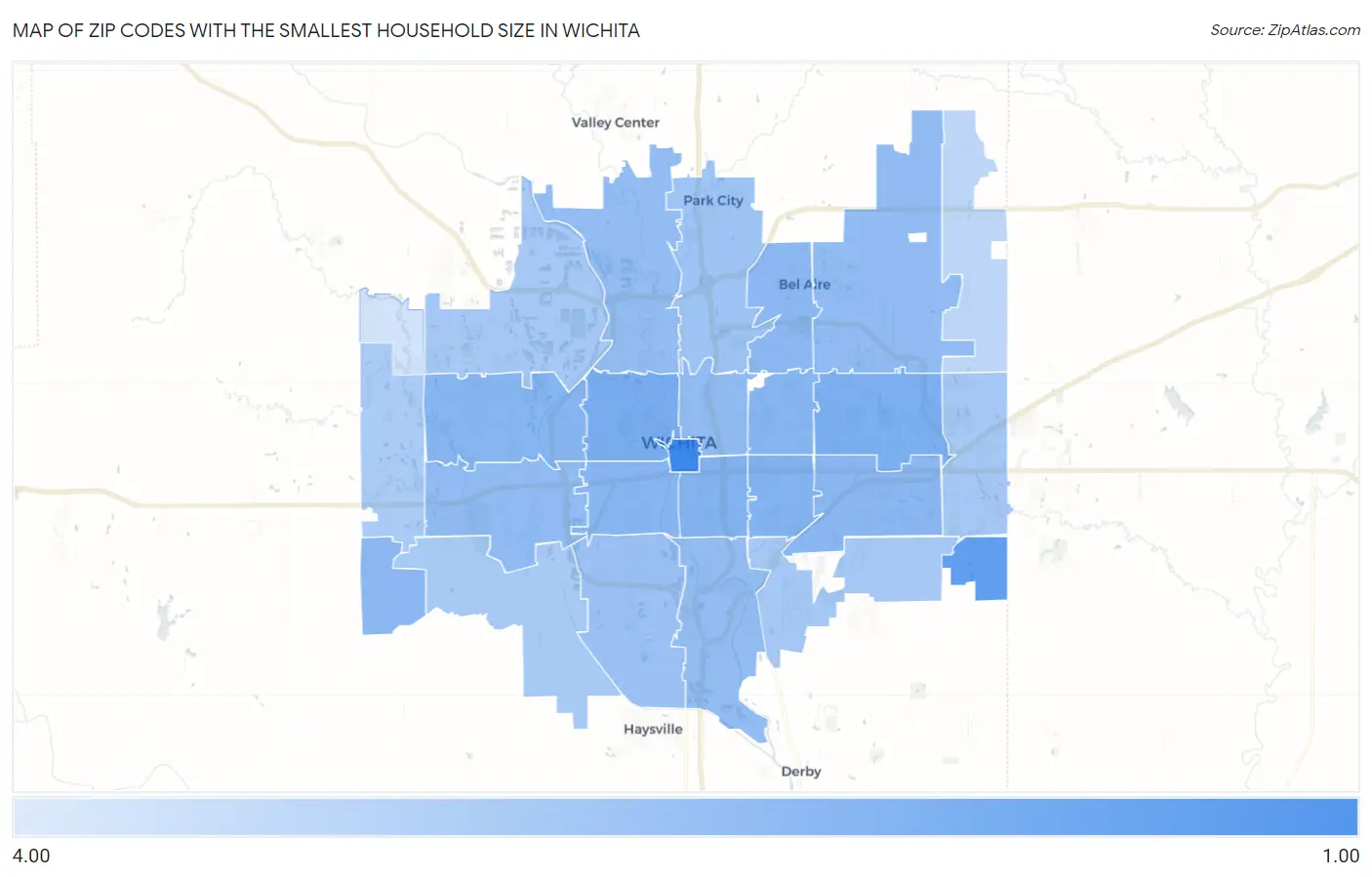 Zip Codes with the Smallest Household Size in Wichita Map