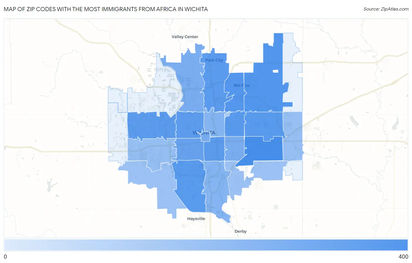 Zip Codes with the Most Immigrants from Africa in Wichita Map