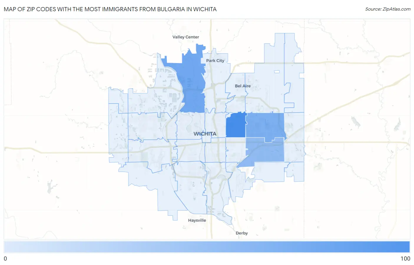 Zip Codes with the Most Immigrants from Bulgaria in Wichita Map