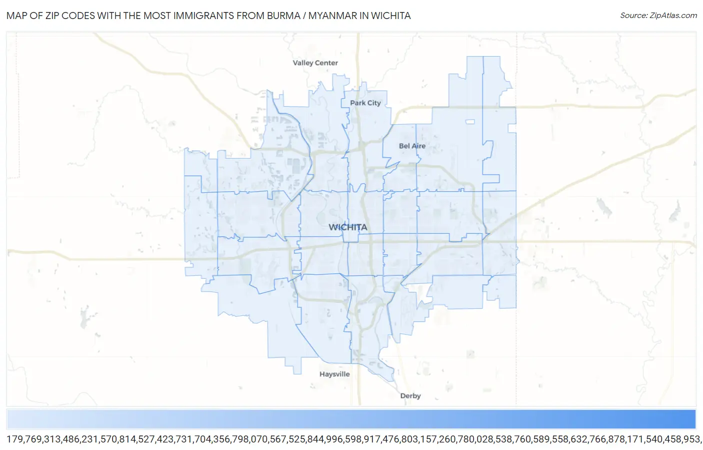 Zip Codes with the Most Immigrants from Burma / Myanmar in Wichita Map