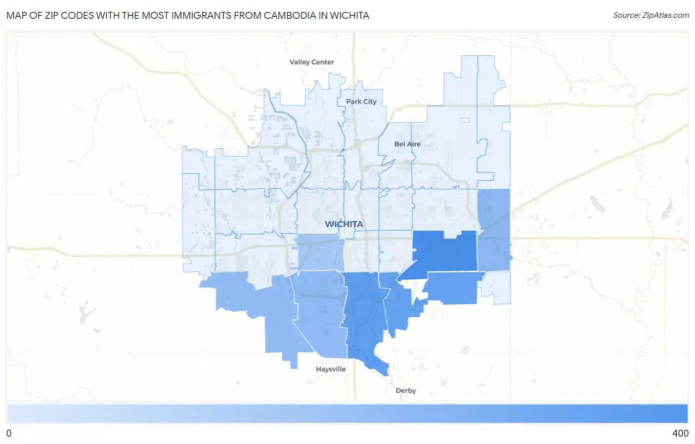 Zip Codes with the Most Immigrants from Cambodia in Wichita Map