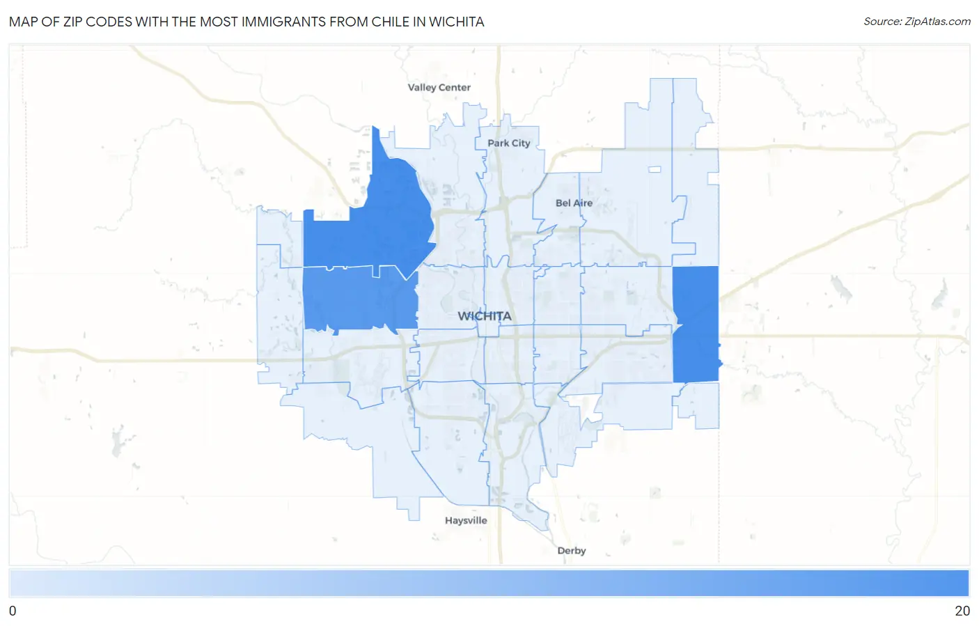 Zip Codes with the Most Immigrants from Chile in Wichita Map