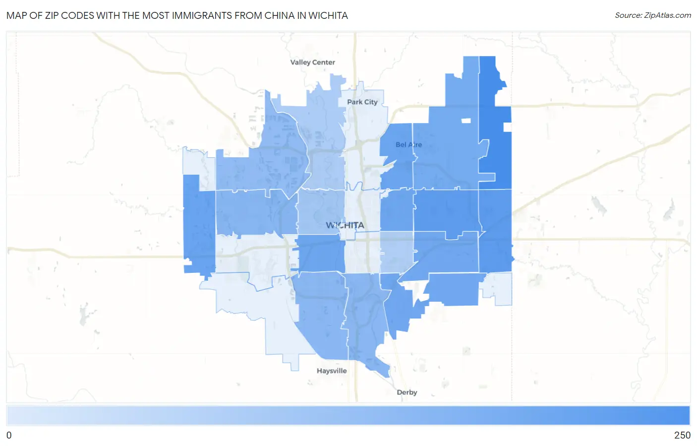 Zip Codes with the Most Immigrants from China in Wichita Map