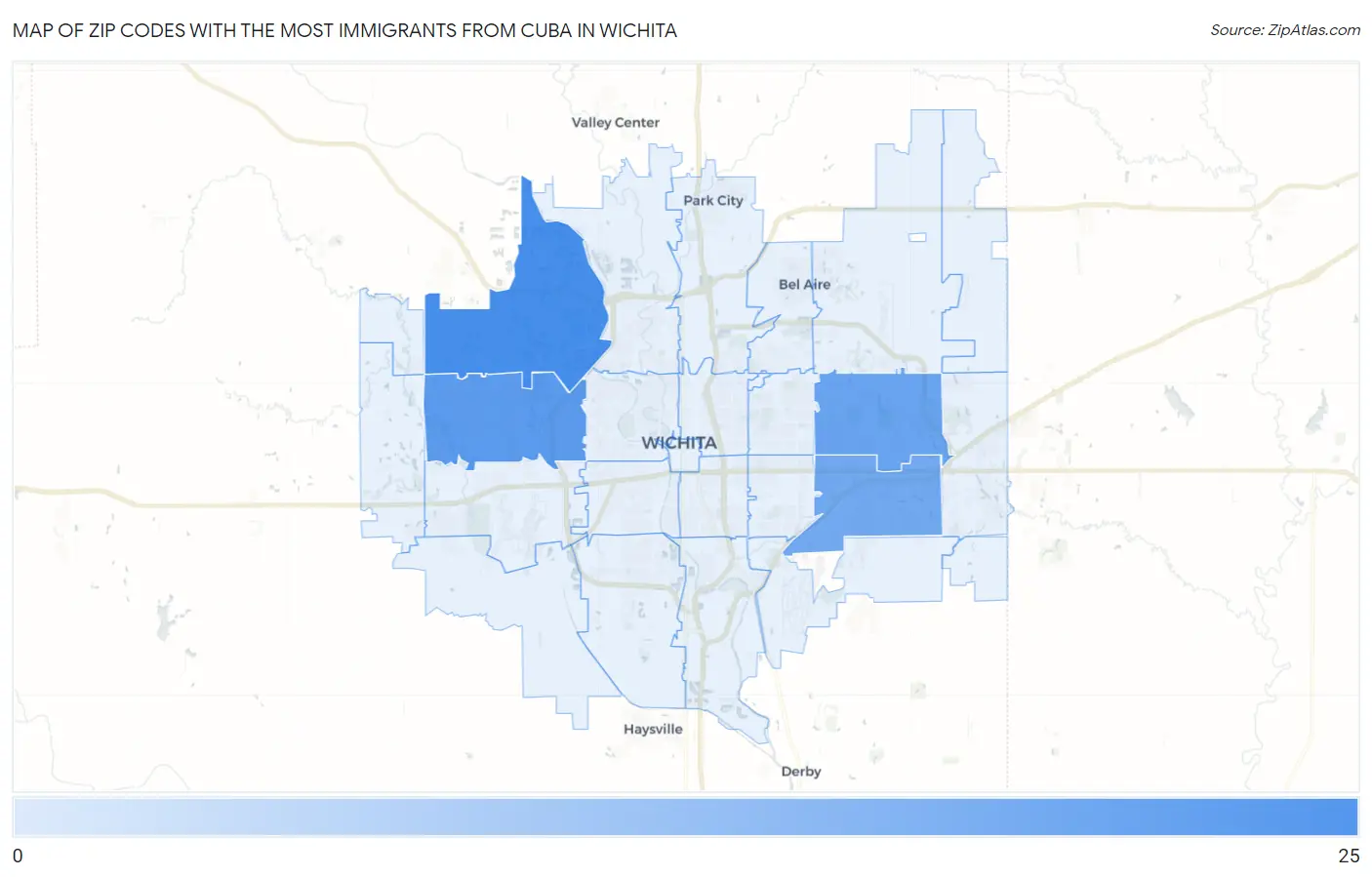 Zip Codes with the Most Immigrants from Cuba in Wichita Map