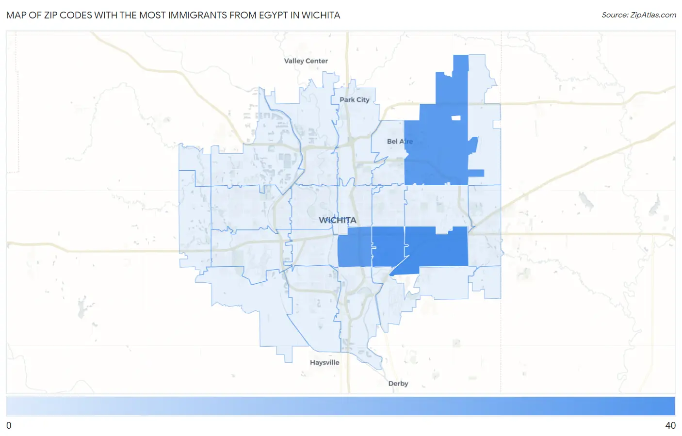 Zip Codes with the Most Immigrants from Egypt in Wichita Map