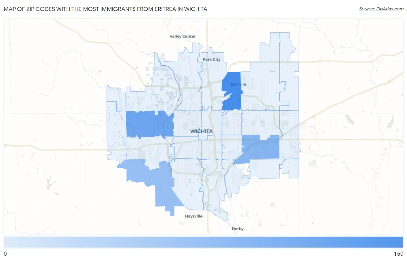 Zip Codes with the Most Immigrants from Eritrea in Wichita Map