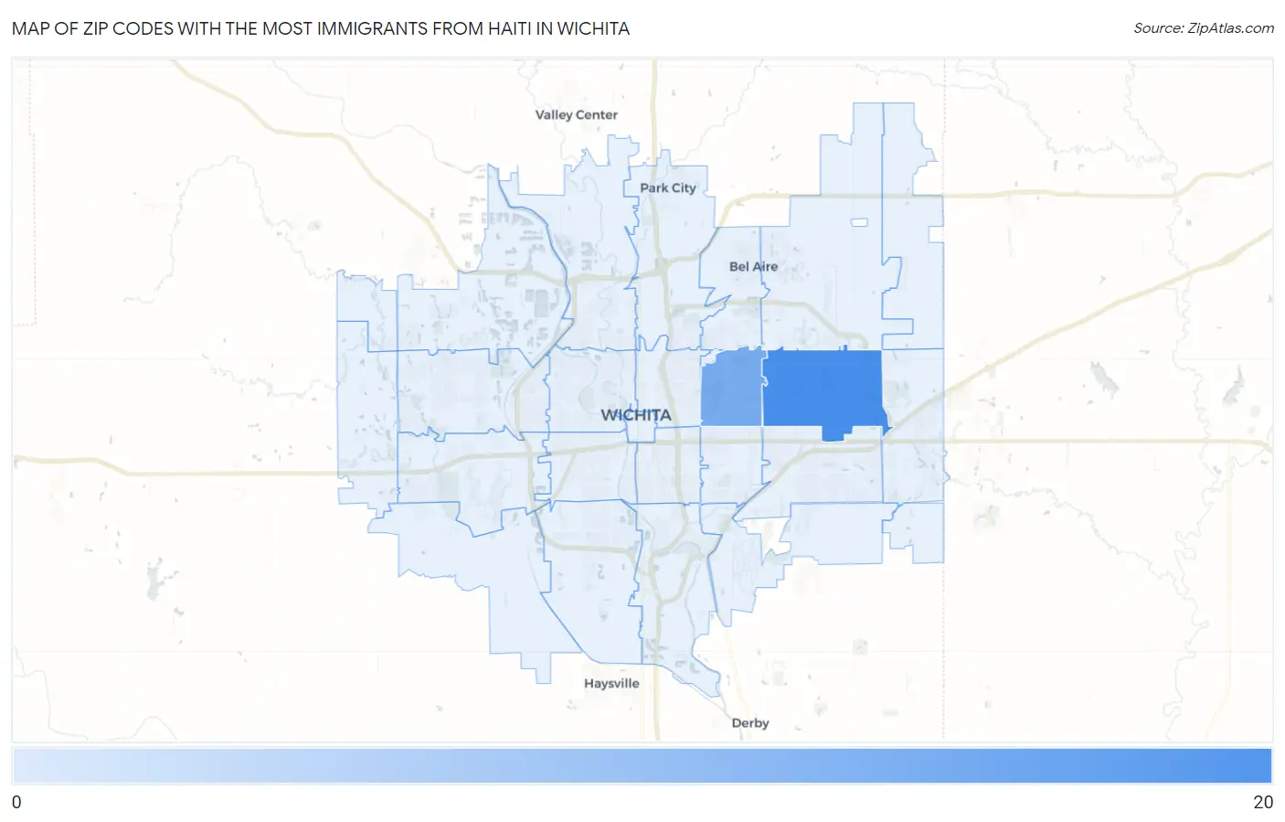 Zip Codes with the Most Immigrants from Haiti in Wichita Map