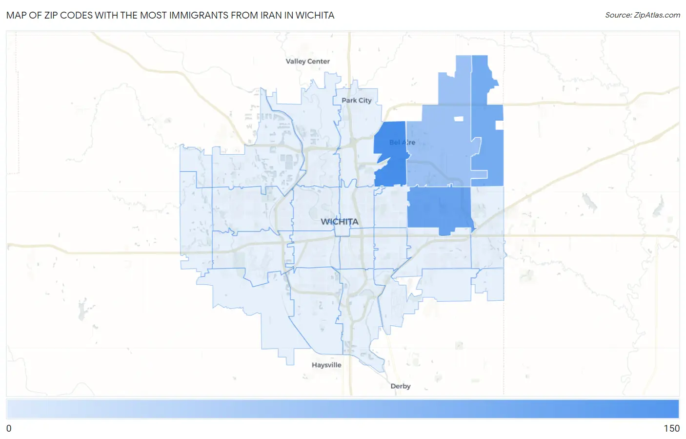 Zip Codes with the Most Immigrants from Iran in Wichita Map