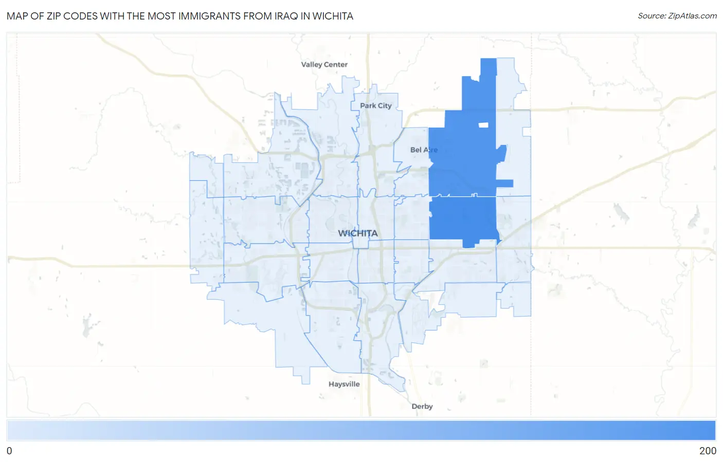 Zip Codes with the Most Immigrants from Iraq in Wichita Map