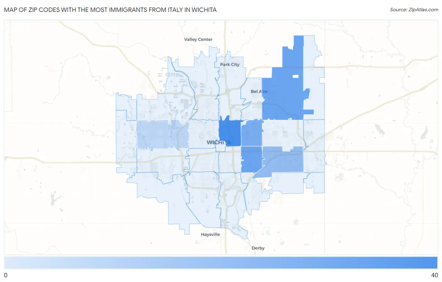Zip Codes with the Most Immigrants from Italy in Wichita Map