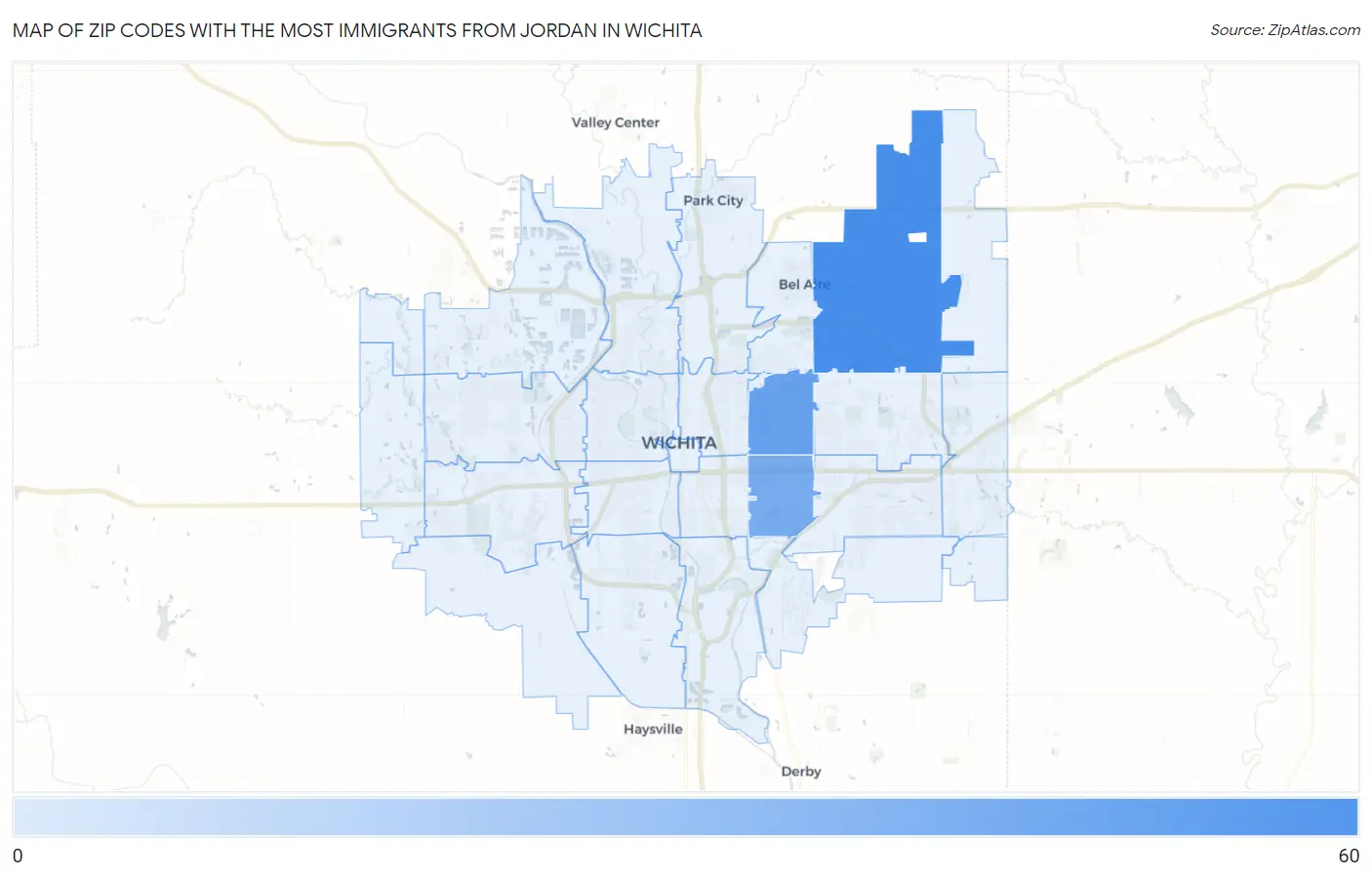 Zip Codes with the Most Immigrants from Jordan in Wichita Map