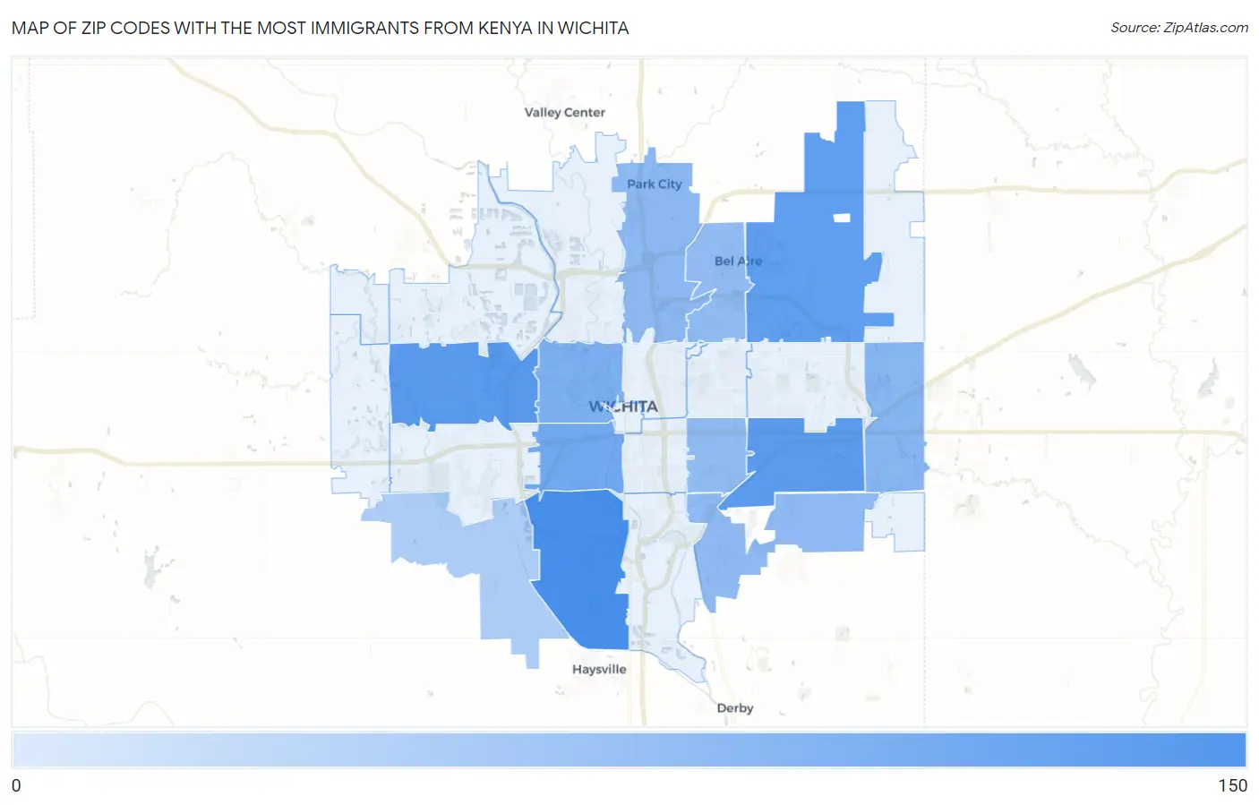 Zip Codes with the Most Immigrants from Kenya in Wichita Map