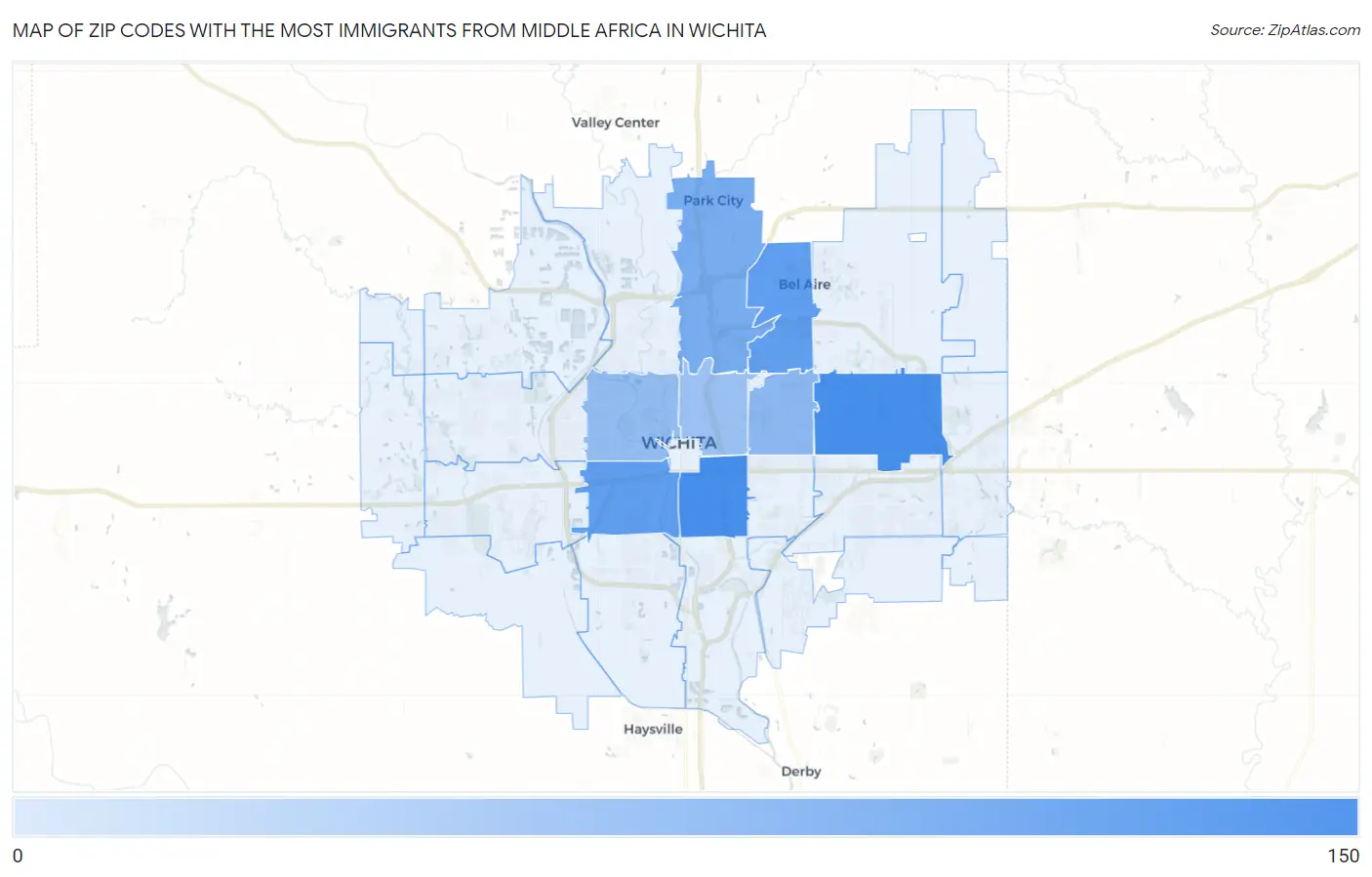 Zip Codes with the Most Immigrants from Middle Africa in Wichita Map