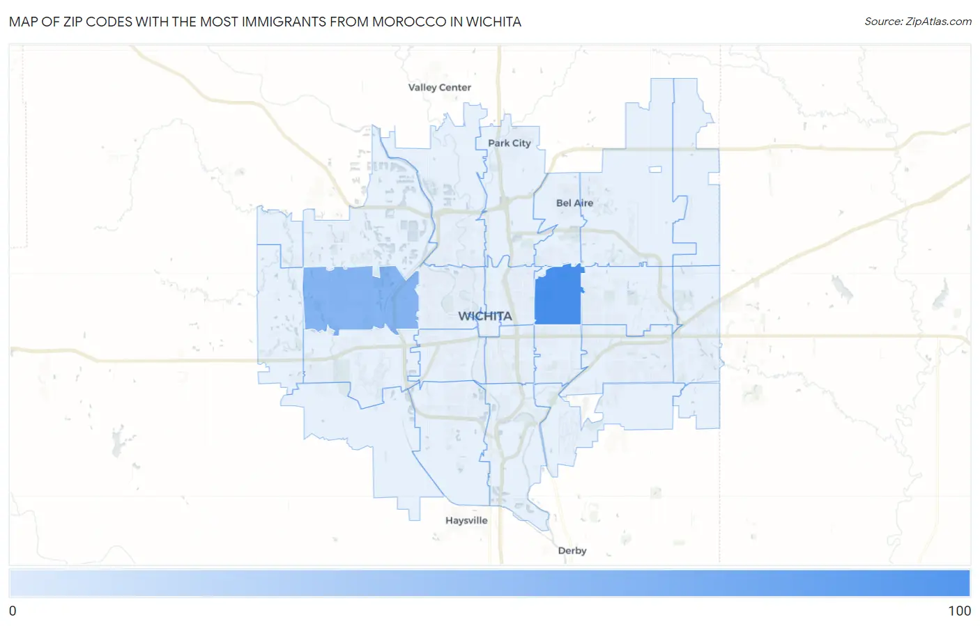 Zip Codes with the Most Immigrants from Morocco in Wichita Map